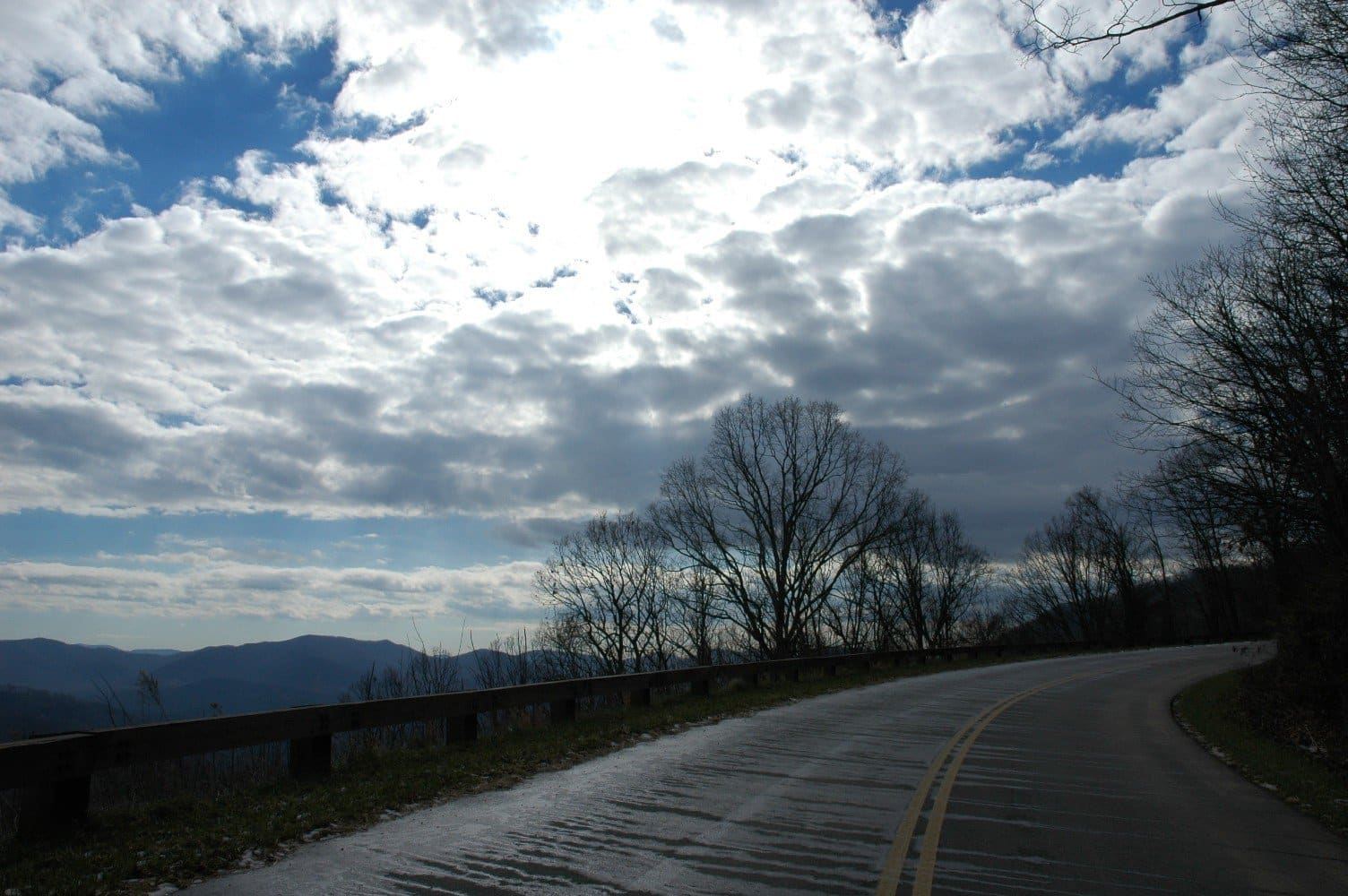 The Blue Ridge Parkway winding through the mountains